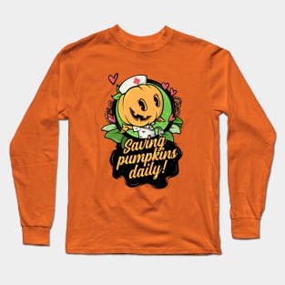 Nurse Halloween Women Cute Spooky Saving Pumpkins Daily Long Sleeve T-Shirt